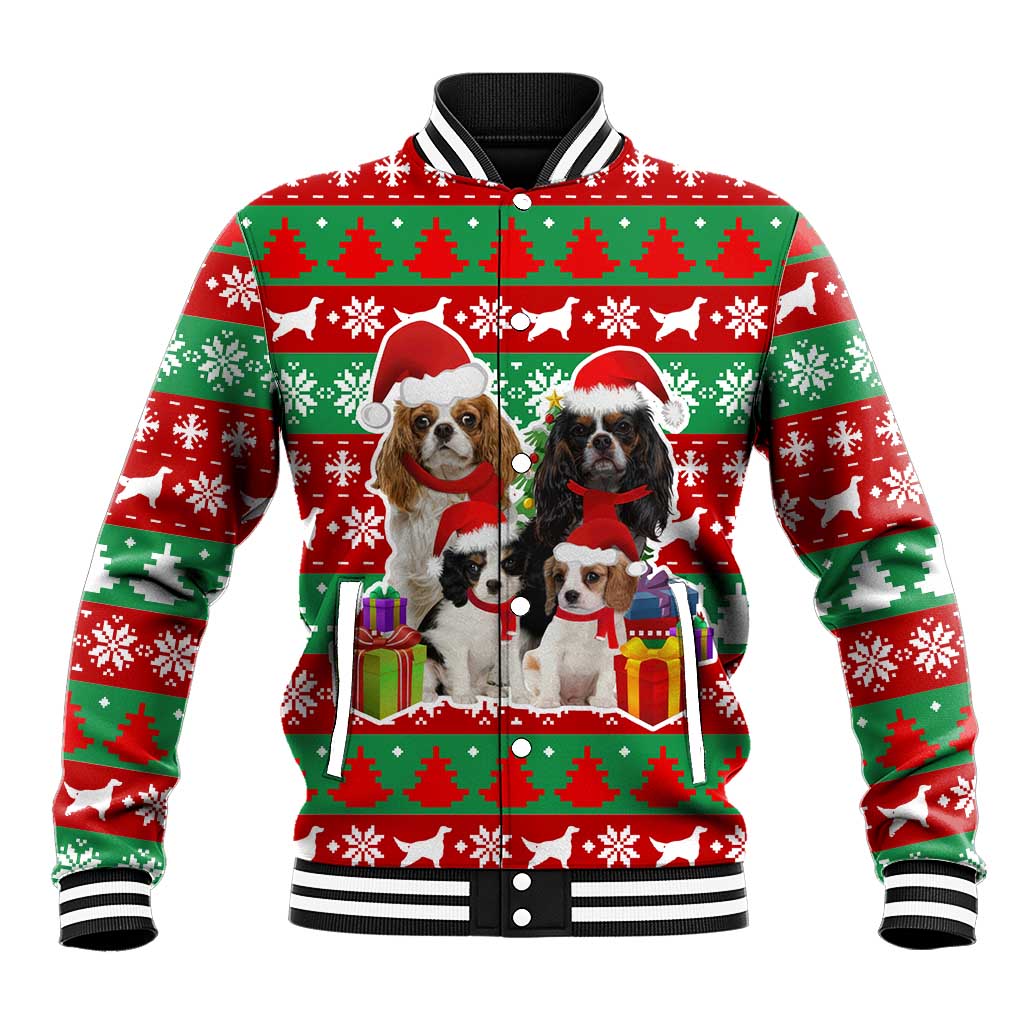Christmas Dogs Baseball Jacket with Santa Hats and Red Green Holiday Pattern - Wonder Print Shop