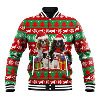 Christmas Dogs Baseball Jacket with Santa Hats and Red Green Holiday Pattern - Wonder Print Shop