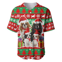 Christmas Dogs Baseball Jersey with Santa Hats and Red Green Holiday Pattern - Wonder Print Shop