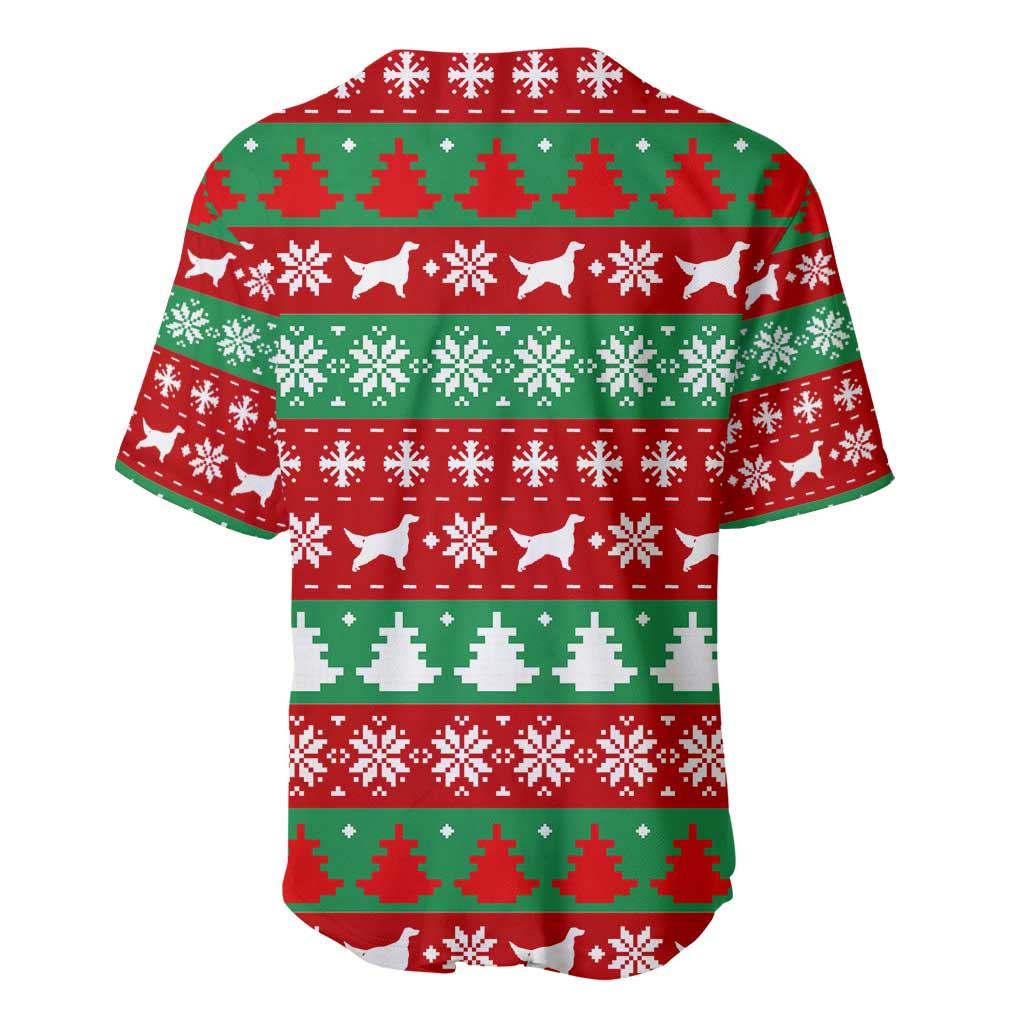 Christmas Dogs Baseball Jersey with Santa Hats and Red Green Holiday Pattern - Wonder Print Shop
