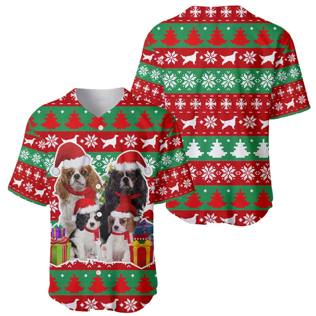 Christmas Dogs Baseball Jersey with Santa Hats and Red Green Holiday Pattern - Wonder Print Shop