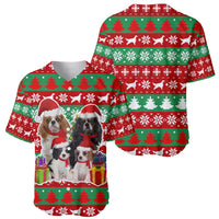 Christmas Dogs Baseball Jersey with Santa Hats and Red Green Holiday Pattern - Wonder Print Shop
