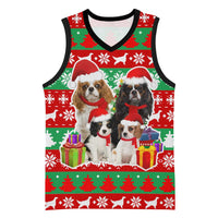 Christmas Dogs Basketball Jersey with Santa Hats and Red Green Holiday Pattern - Wonder Print Shop