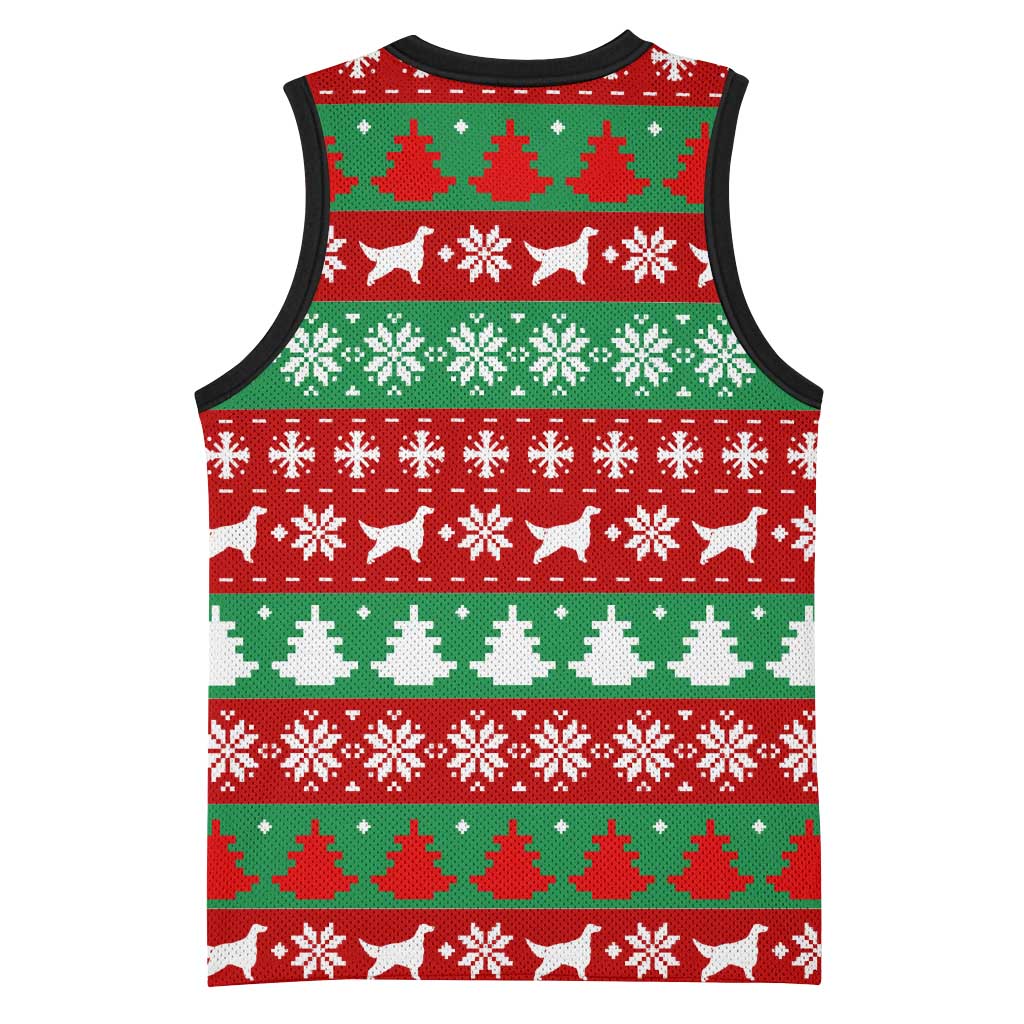 Christmas Dogs Basketball Jersey with Santa Hats and Red Green Holiday Pattern - Wonder Print Shop