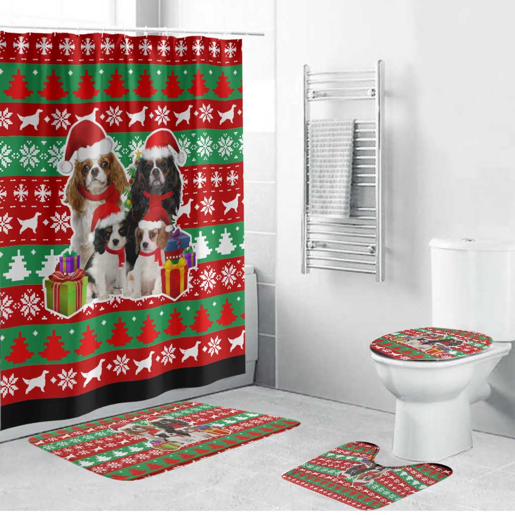Christmas Dogs Bathroom Set with Santa Hats and Red Green Holiday Pattern - Wonder Print Shop