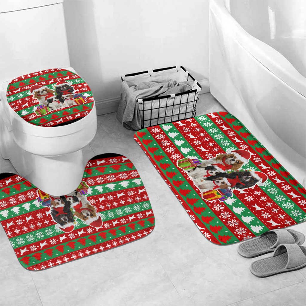 Christmas Dogs Bathroom Set with Santa Hats and Red Green Holiday Pattern - Wonder Print Shop
