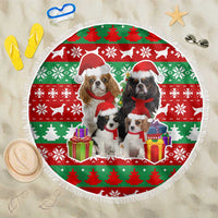 Christmas Dogs Beach Blanket with Santa Hats and Red Green Holiday Pattern - Wonder Print Shop