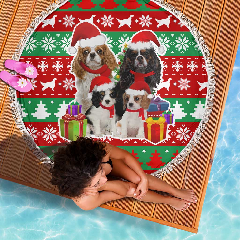 Christmas Dogs Beach Blanket with Santa Hats and Red Green Holiday Pattern - Wonder Print Shop