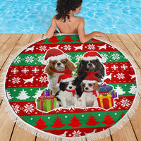 Christmas Dogs Beach Blanket with Santa Hats and Red Green Holiday Pattern - Wonder Print Shop