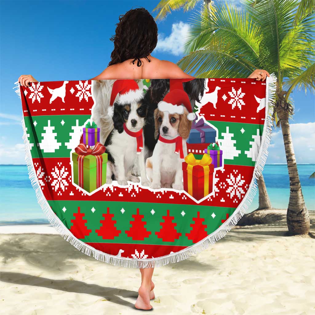 Christmas Dogs Beach Blanket with Santa Hats and Red Green Holiday Pattern - Wonder Print Shop