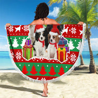 Christmas Dogs Beach Blanket with Santa Hats and Red Green Holiday Pattern - Wonder Print Shop