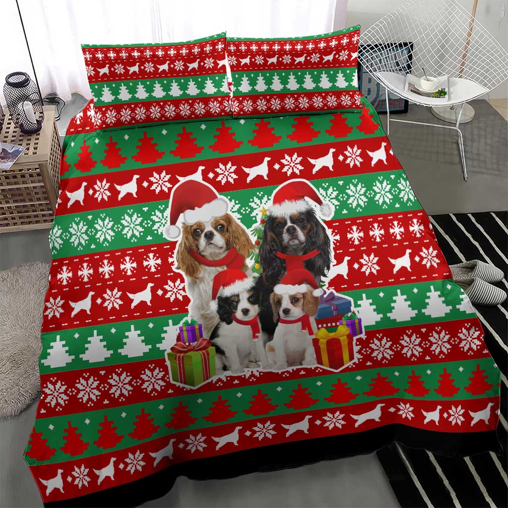 Christmas Dogs Bedding Set with Santa Hats and Red Green Holiday Pattern - Wonder Print Shop
