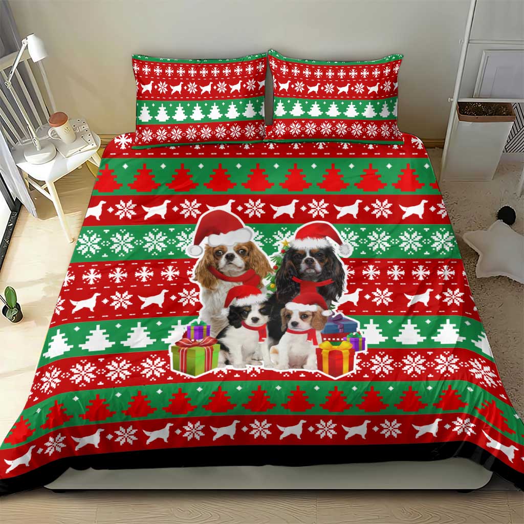 Christmas Dogs Bedding Set with Santa Hats and Red Green Holiday Pattern - Wonder Print Shop
