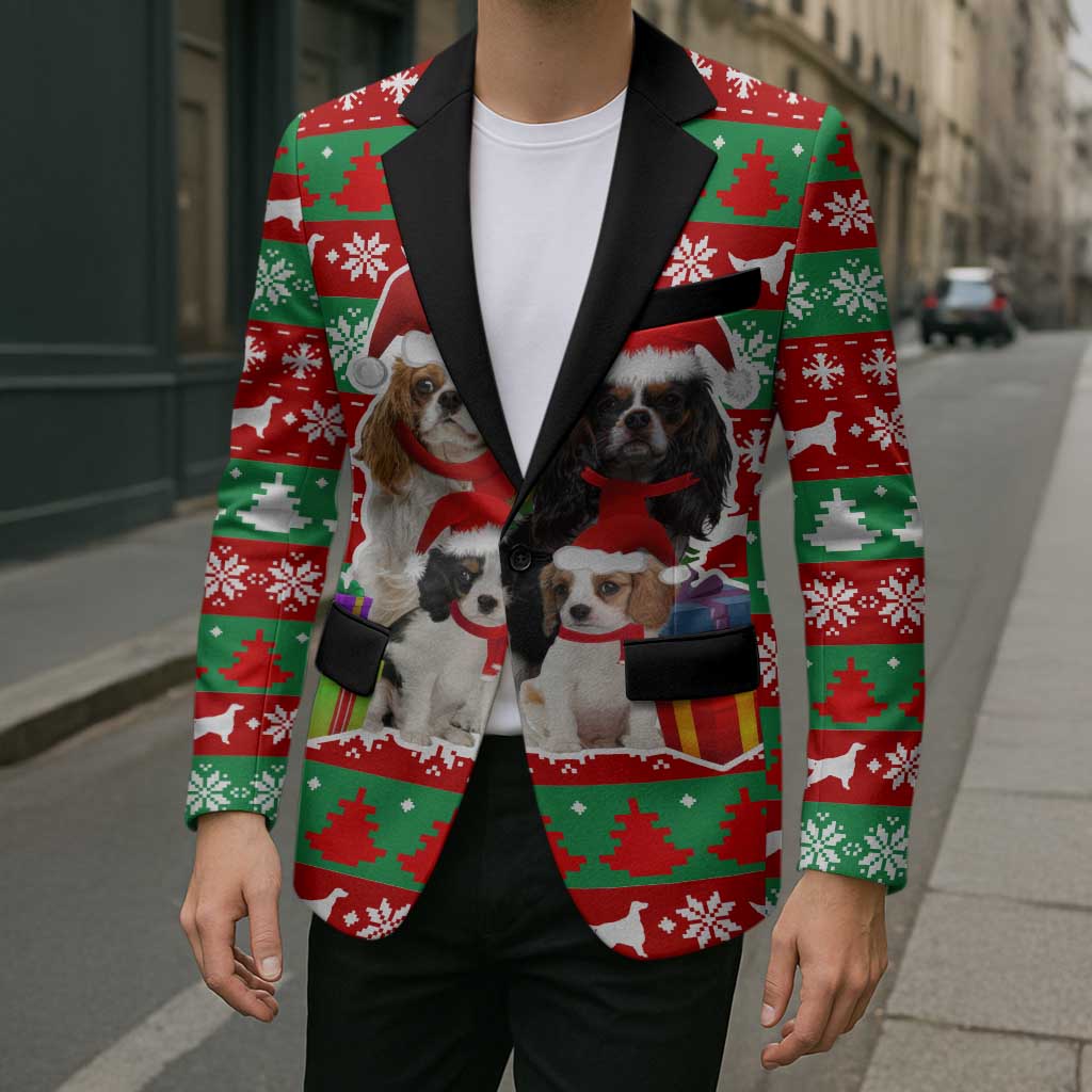 Christmas Dogs Blazer with Santa Hats and Red Green Holiday Pattern - Wonder Print Shop