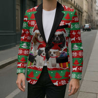Christmas Dogs Blazer with Santa Hats and Red Green Holiday Pattern - Wonder Print Shop