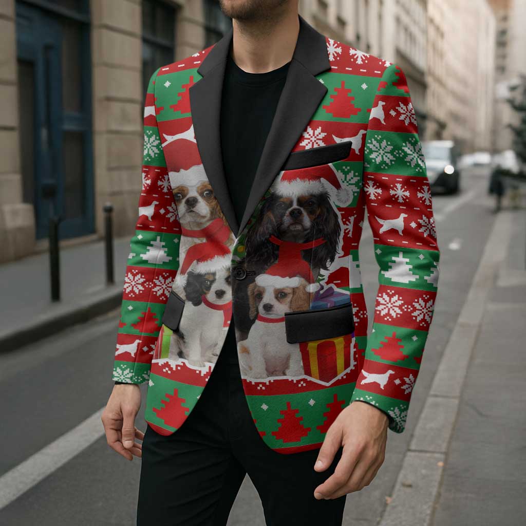 Christmas Dogs Blazer with Santa Hats and Red Green Holiday Pattern - Wonder Print Shop