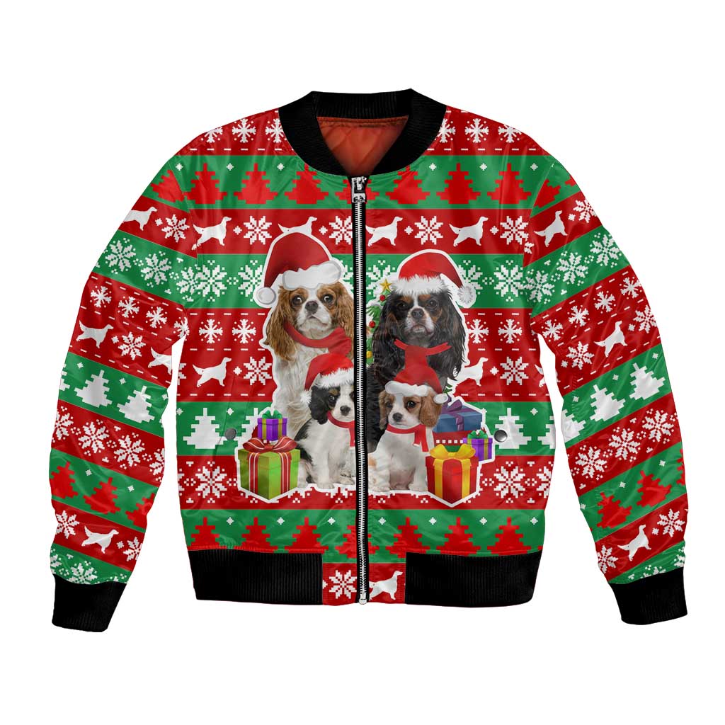 Christmas Dogs Bomber Jacket with Santa Hats and Red Green Holiday Pattern - Wonder Print Shop