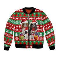 Christmas Dogs Bomber Jacket with Santa Hats and Red Green Holiday Pattern - Wonder Print Shop