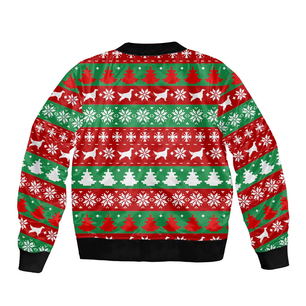 Christmas Dogs Bomber Jacket with Santa Hats and Red Green Holiday Pattern - Wonder Print Shop