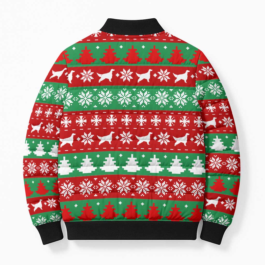 Christmas Dogs Bomber Puffer Jacket with Santa Hats and Red Green Holiday Pattern - Wonder Print Shop