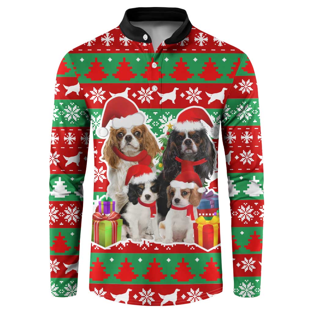 Christmas Dogs Button Sweatshirt with Santa Hats and Red Green Holiday Pattern - Wonder Print Shop