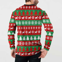 Christmas Dogs Button Sweatshirt with Santa Hats and Red Green Holiday Pattern - Wonder Print Shop