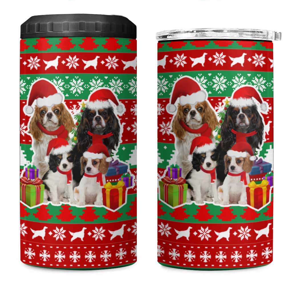 Christmas Dogs 4 in 1 Can Cooler Tumbler with Santa Hats and Red Green Holiday Pattern - Wonder Print Shop