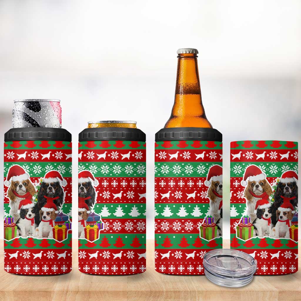 Christmas Dogs 4 in 1 Can Cooler Tumbler with Santa Hats and Red Green Holiday Pattern - Wonder Print Shop