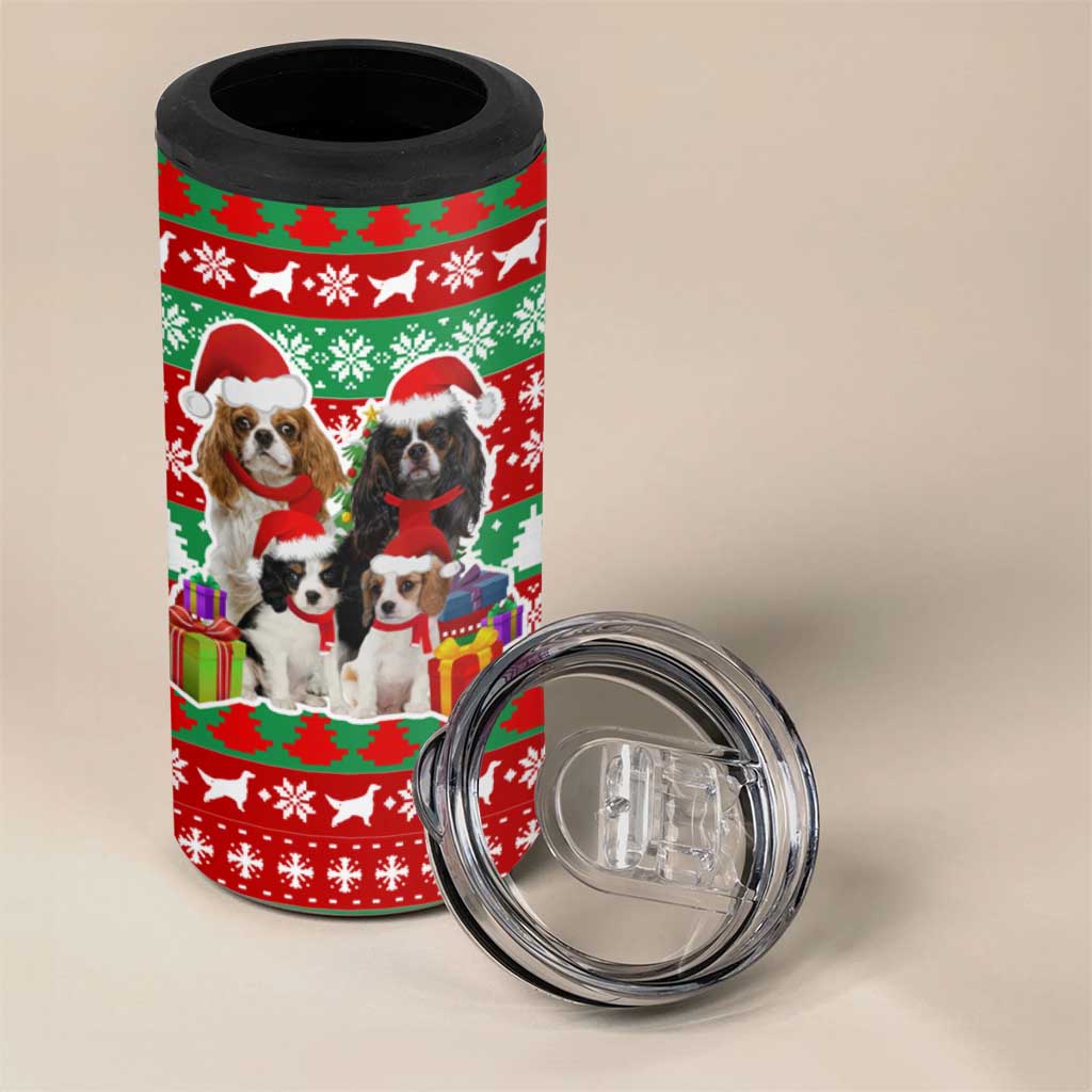 Christmas Dogs 4 in 1 Can Cooler Tumbler with Santa Hats and Red Green Holiday Pattern - Wonder Print Shop