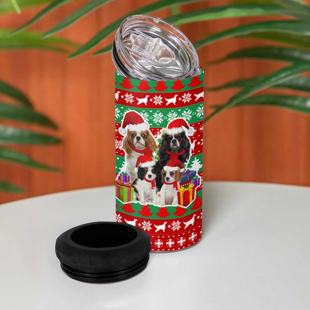 Christmas Dogs 4 in 1 Can Cooler Tumbler with Santa Hats and Red Green Holiday Pattern - Wonder Print Shop