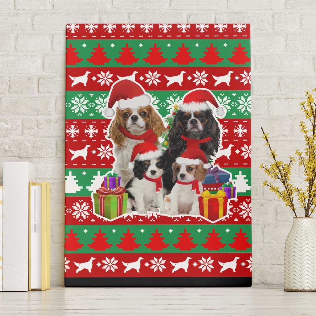 Christmas Dogs Canvas Wall Art with Santa Hats and Red Green Holiday Pattern - Wonder Print Shop