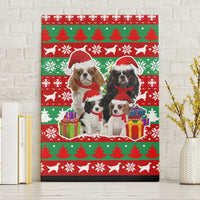 Christmas Dogs Canvas Wall Art with Santa Hats and Red Green Holiday Pattern - Wonder Print Shop