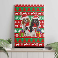 Christmas Dogs Canvas Wall Art with Santa Hats and Red Green Holiday Pattern - Wonder Print Shop