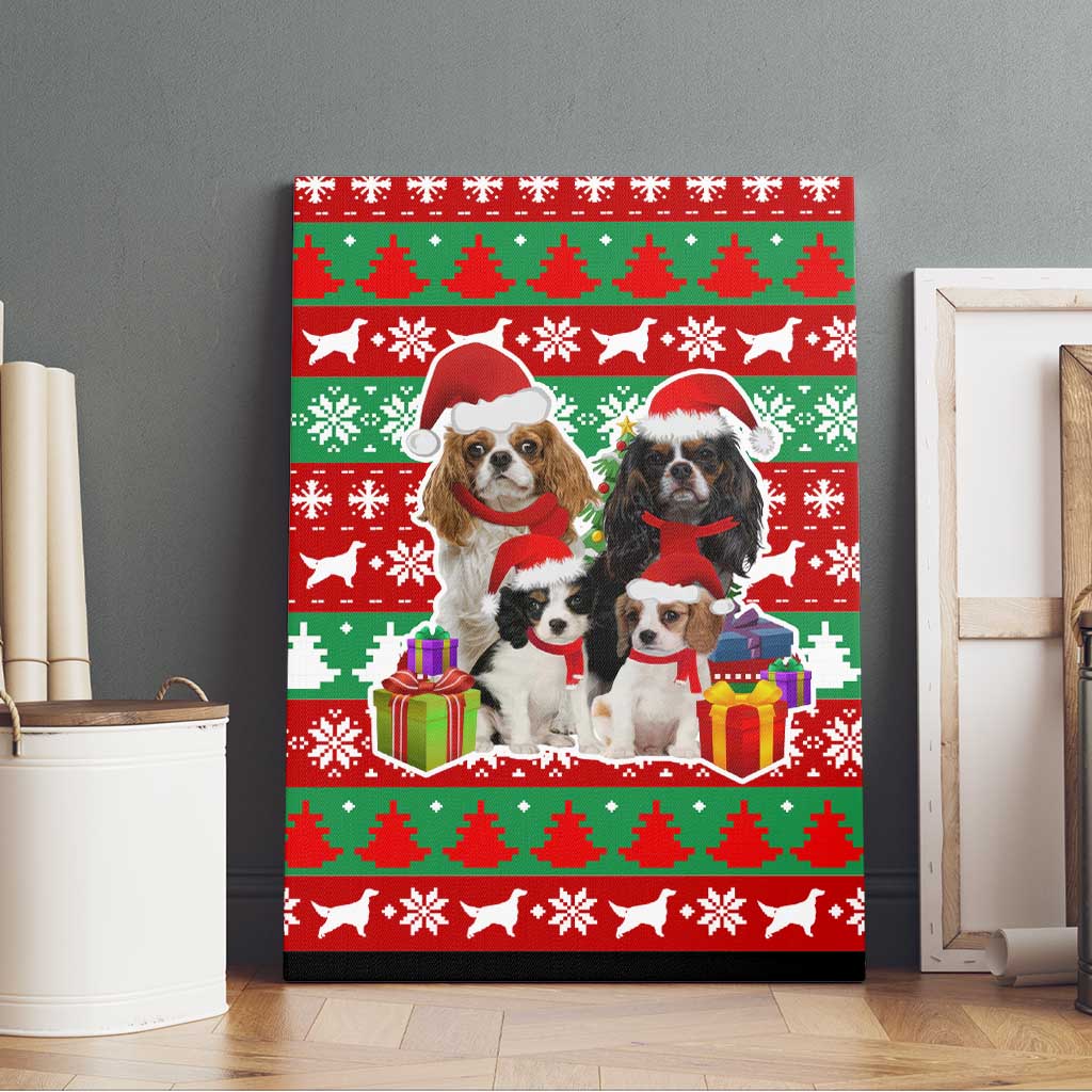 Christmas Dogs Canvas Wall Art with Santa Hats and Red Green Holiday Pattern - Wonder Print Shop