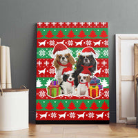 Christmas Dogs Canvas Wall Art with Santa Hats and Red Green Holiday Pattern - Wonder Print Shop