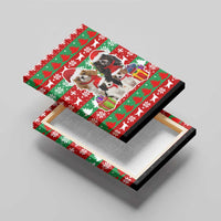 Christmas Dogs Canvas Wall Art with Santa Hats and Red Green Holiday Pattern - Wonder Print Shop