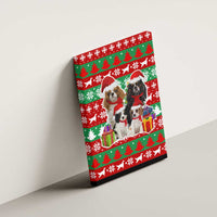 Christmas Dogs Canvas Wall Art with Santa Hats and Red Green Holiday Pattern - Wonder Print Shop