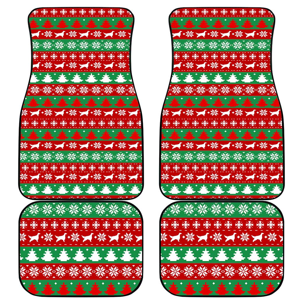 Christmas Dogs Car Mats with Santa Hats and Red Green Holiday Pattern - Wonder Print Shop