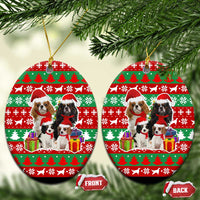 Christmas Dogs Ceramic Ornament with Santa Hats and Red Green Holiday Pattern - Wonder Print Shop