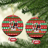 Christmas Dogs Ceramic Ornament with Santa Hats and Red Green Holiday Pattern - Wonder Print Shop