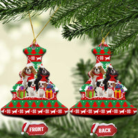 Christmas Dogs Ceramic Ornament with Santa Hats and Red Green Holiday Pattern - Wonder Print Shop
