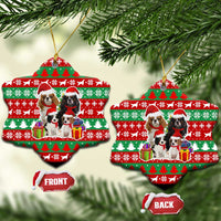 Christmas Dogs Ceramic Ornament with Santa Hats and Red Green Holiday Pattern - Wonder Print Shop