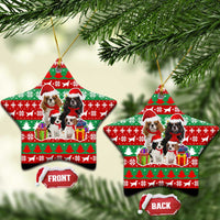 Christmas Dogs Ceramic Ornament with Santa Hats and Red Green Holiday Pattern - Wonder Print Shop