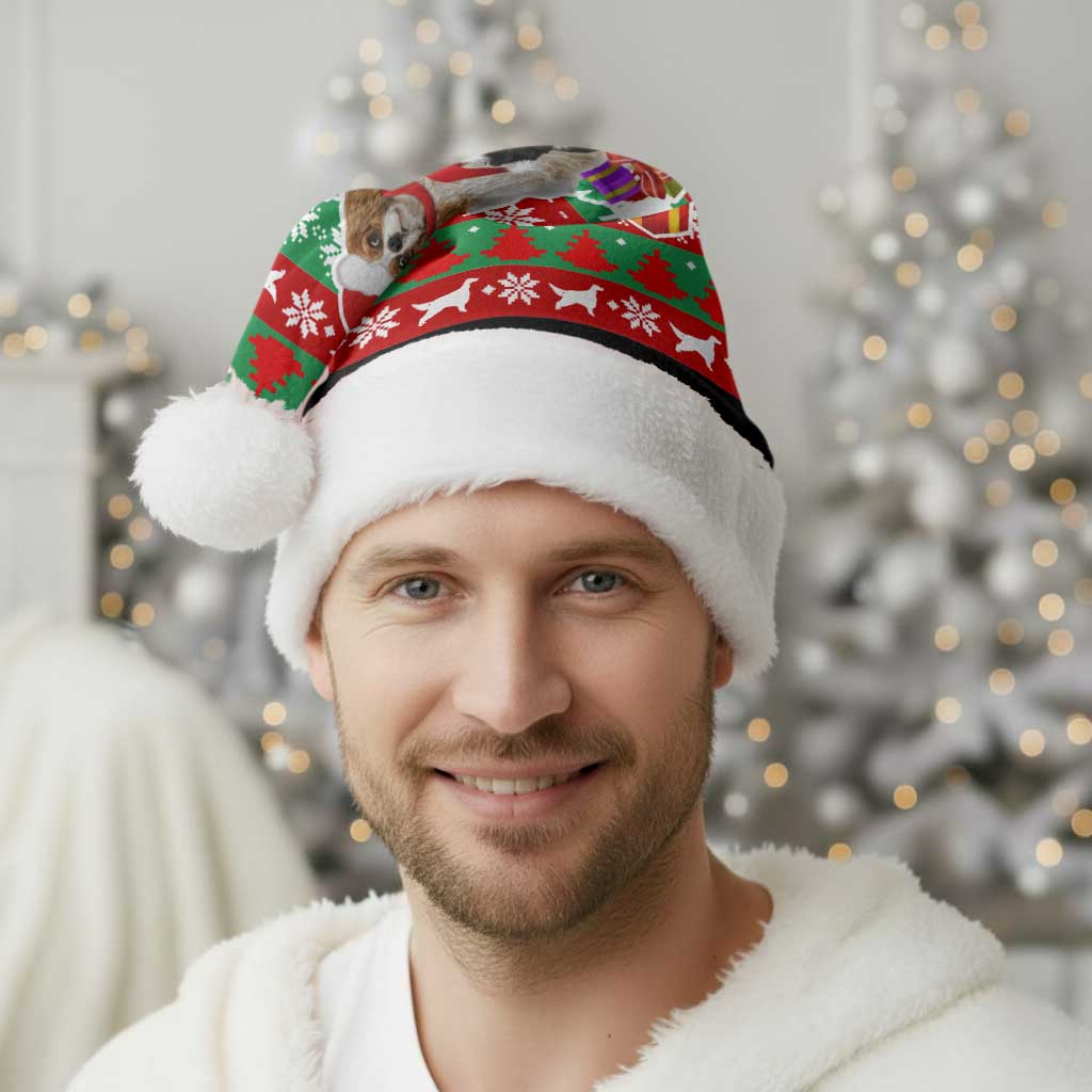 Christmas Dogs Christmas Santa Hat with Santa Hats and Red Green Holiday Pattern - Wonder Print Shop