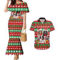 Christmas Dogs Couples Matching Mermaid Dress and Hawaiian Shirt with Santa Hats and Red Green Holiday Pattern - Wonder Print Shop