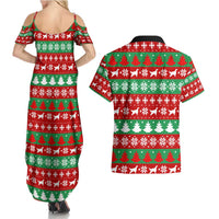 Christmas Dogs Couples Matching Summer Maxi Dress and Hawaiian Shirt with Santa Hats and Red Green Holiday Pattern - Wonder Print Shop