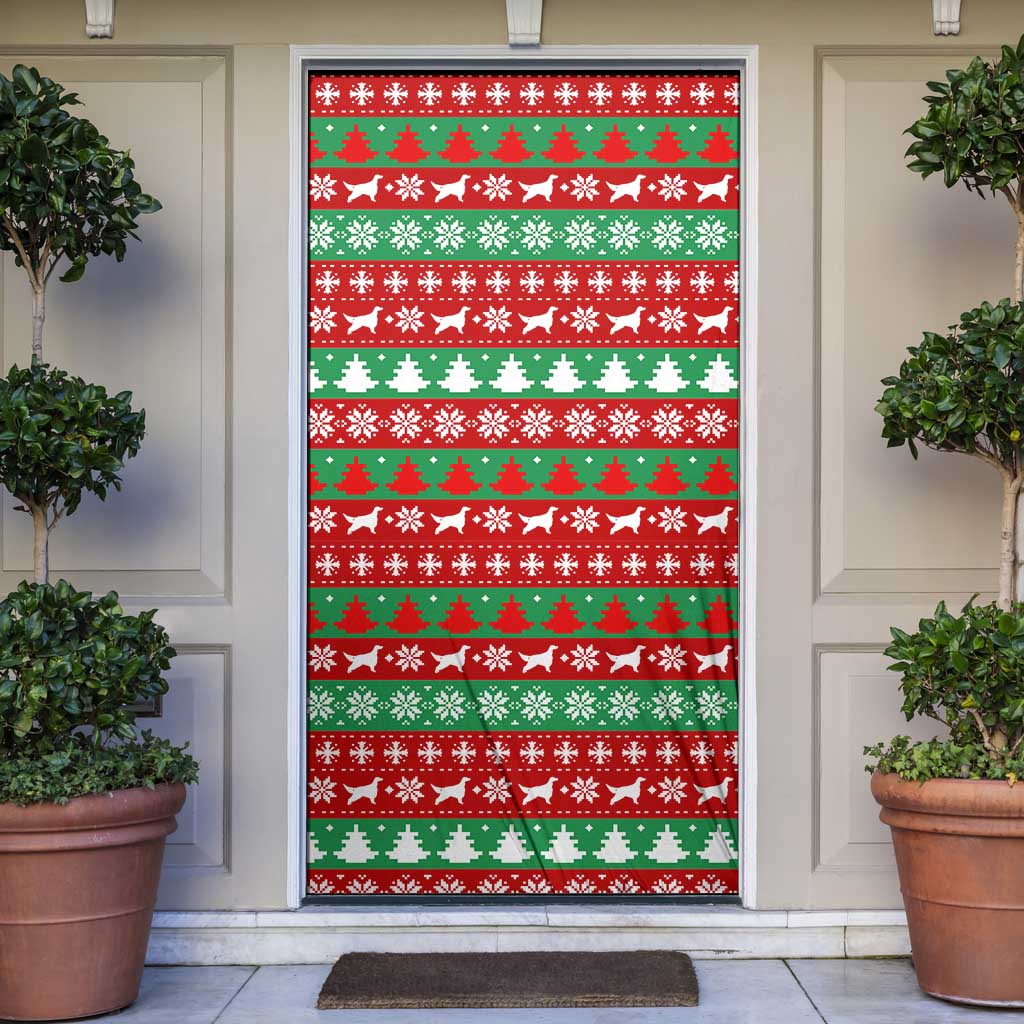 Christmas Dogs Door Cover with Santa Hats and Red Green Holiday Pattern - Wonder Print Shop