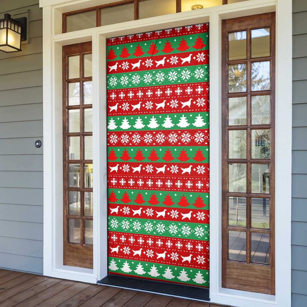 Christmas Dogs Door Cover with Santa Hats and Red Green Holiday Pattern - Wonder Print Shop