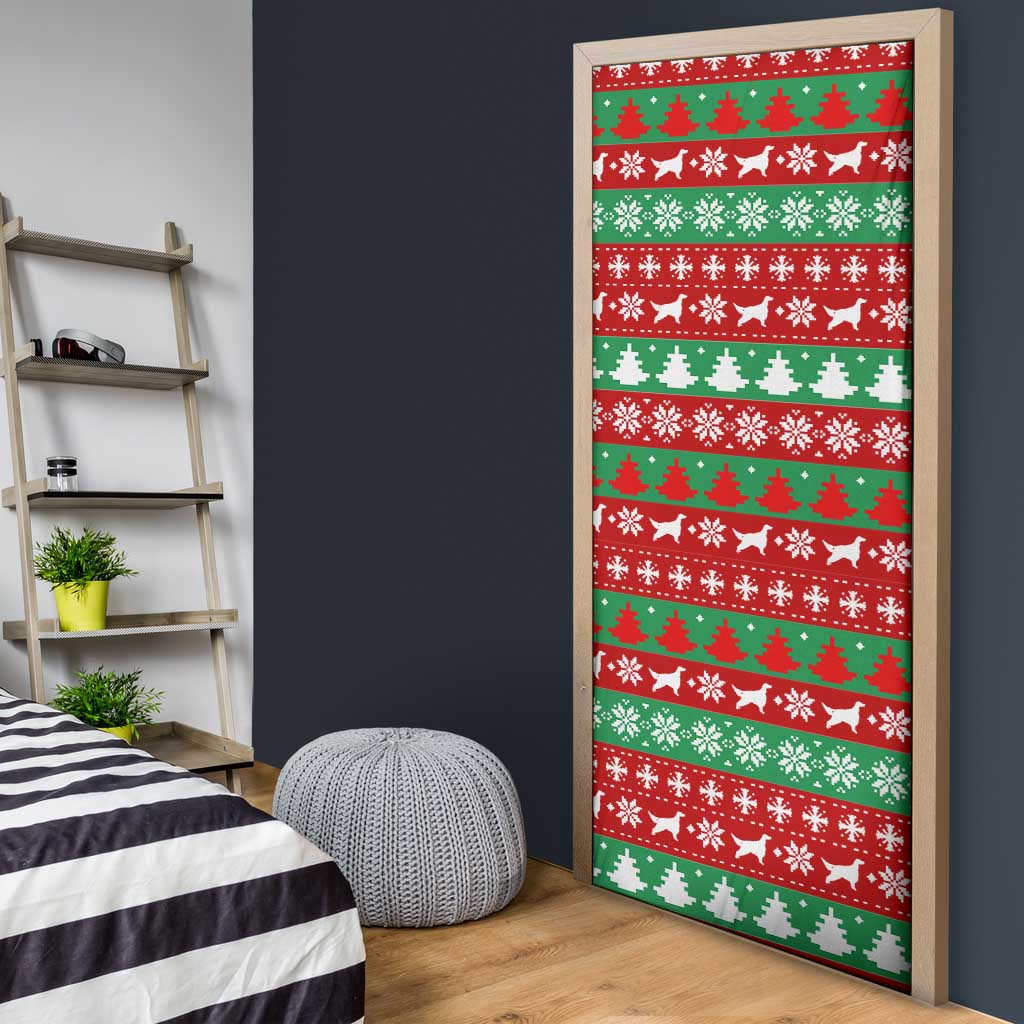 Christmas Dogs Door Cover with Santa Hats and Red Green Holiday Pattern - Wonder Print Shop
