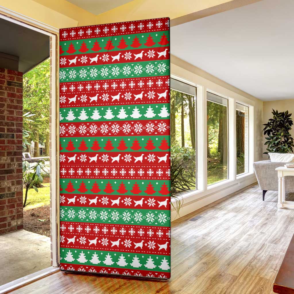 Christmas Dogs Door Cover with Santa Hats and Red Green Holiday Pattern - Wonder Print Shop